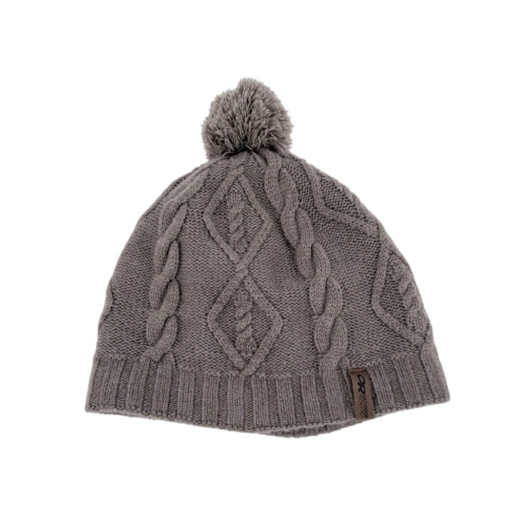 Outdoor Research Lodgeside Beanie Womens Taupe Wool Blend Hat Gore Windstopper